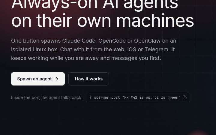 Spawner: always-on AI agents on their own machines
